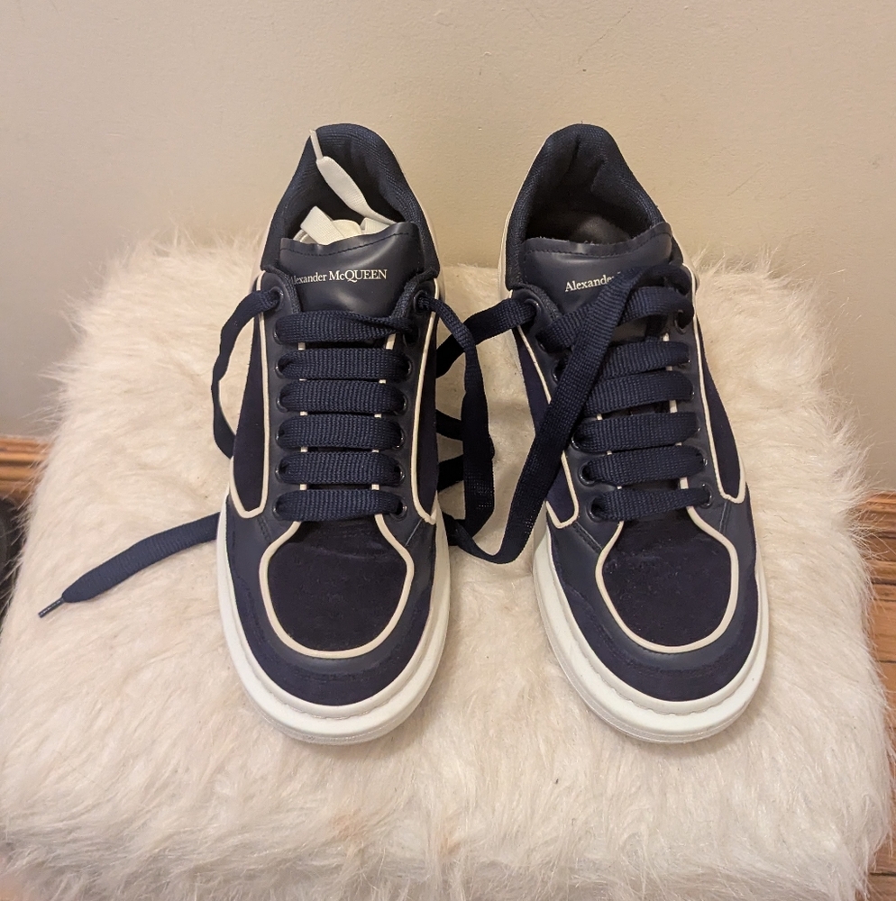 Alexander McQueen Men's Oversized Navy Suede & Leather Sneakers Size 42 (9US)